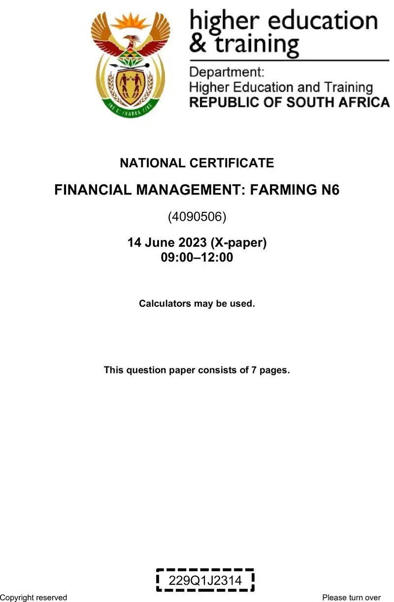 Financial Management Farming N6 June QP 2023 Kapp