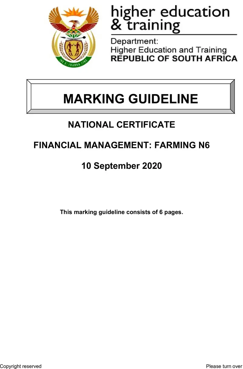 Financial Management Farming N6 Memo 2020