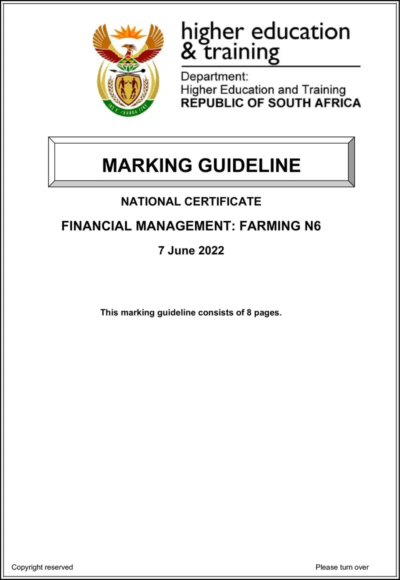Financial Management Farming N6 Memo June 2022