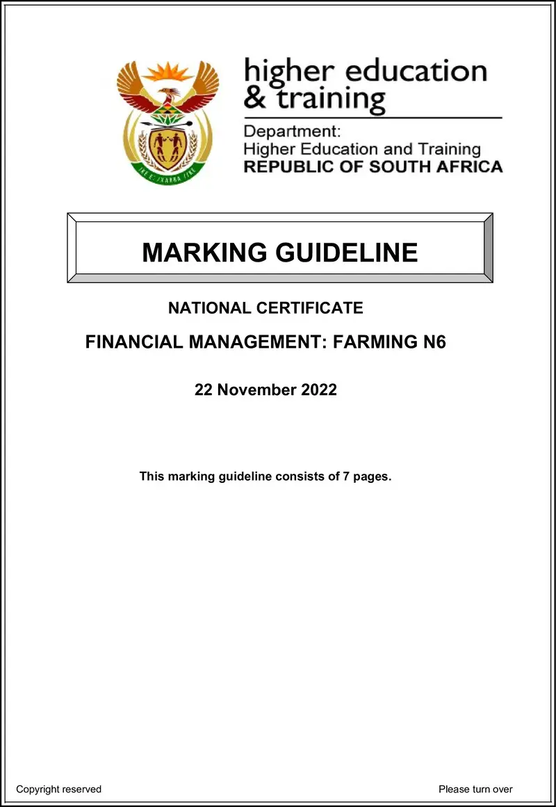 Financial Management Farming N6 Memo Nov 2022