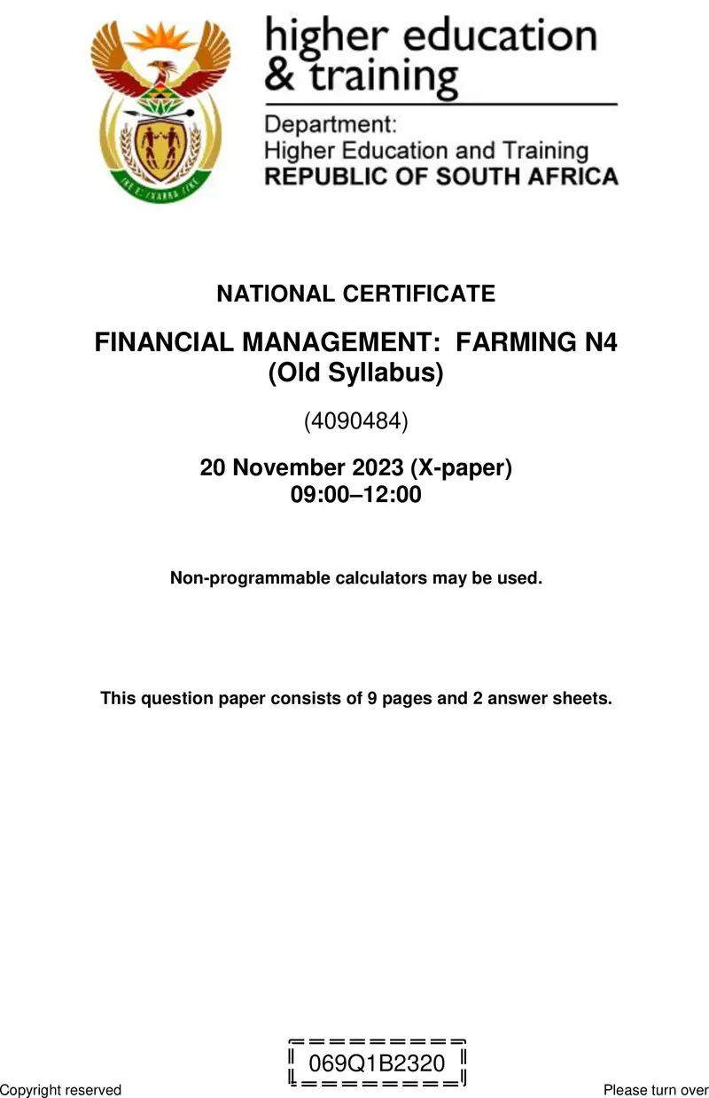 N580 Financial Management Farming N4 QP Old Nov 2023