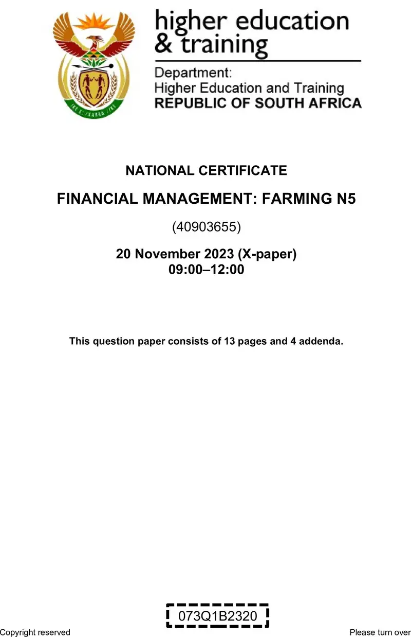 N590 Financial Management Farming N5 QP Nov 2023 New Kapp