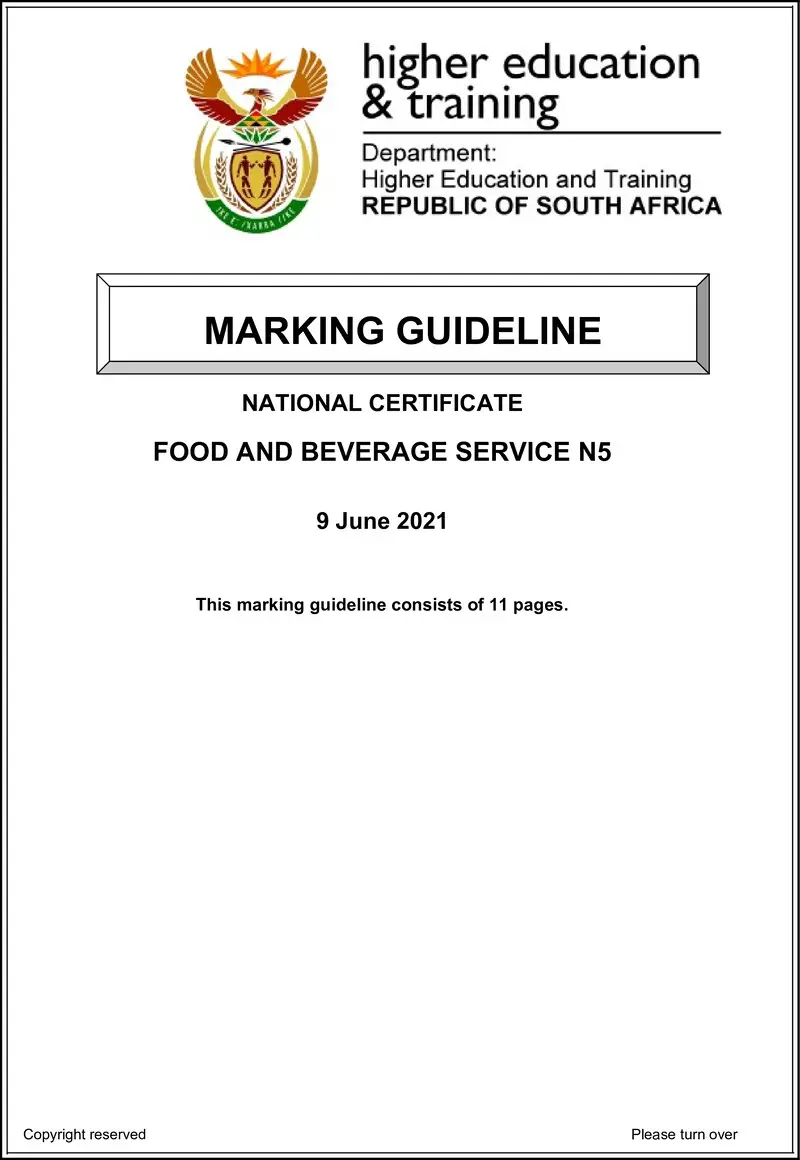 Food And Beverage Service N5 Memo June 2021