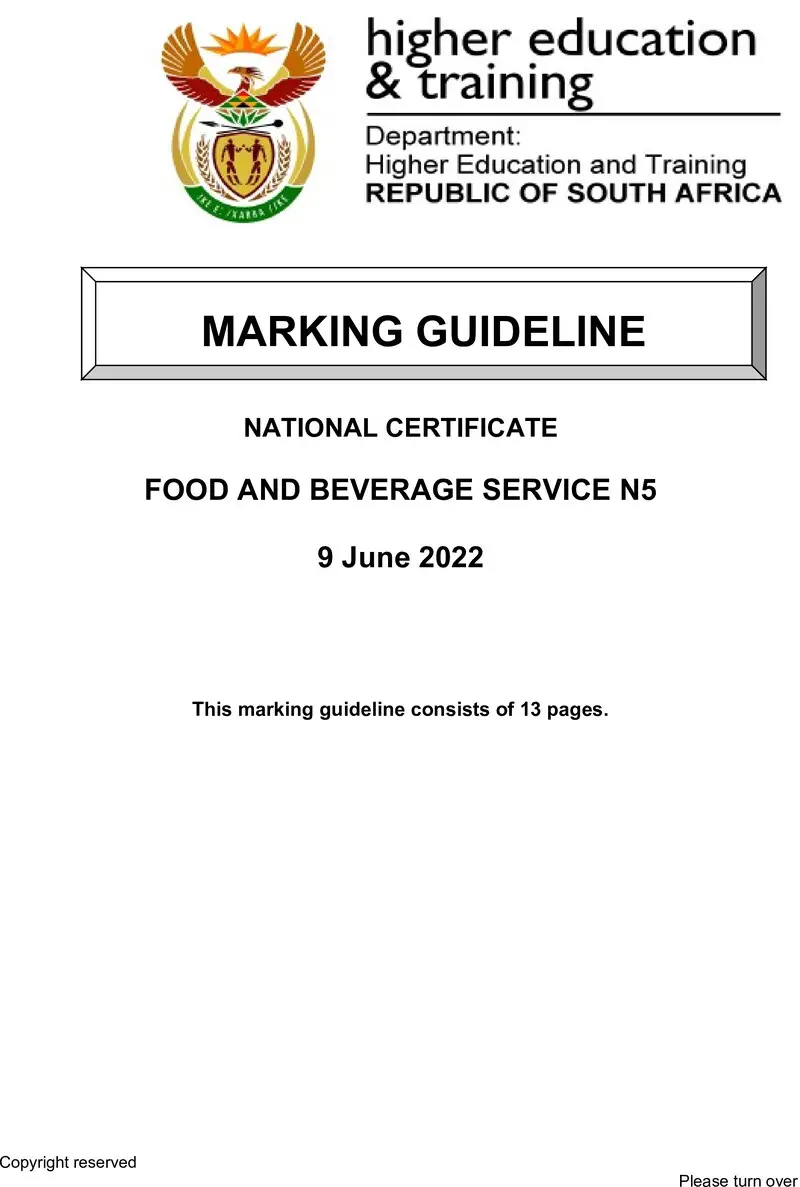 Food And Beverage Services N5 Memo June 2022 Edited