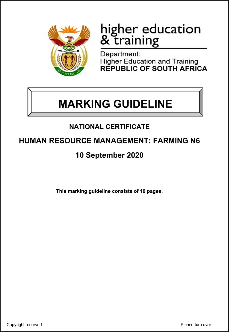 Human Resource Management Farming N6 Memo June 2020