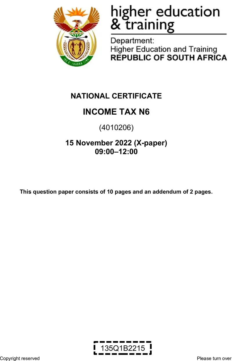 Income Tax N6 QP Nov 2022 Van Zyl S