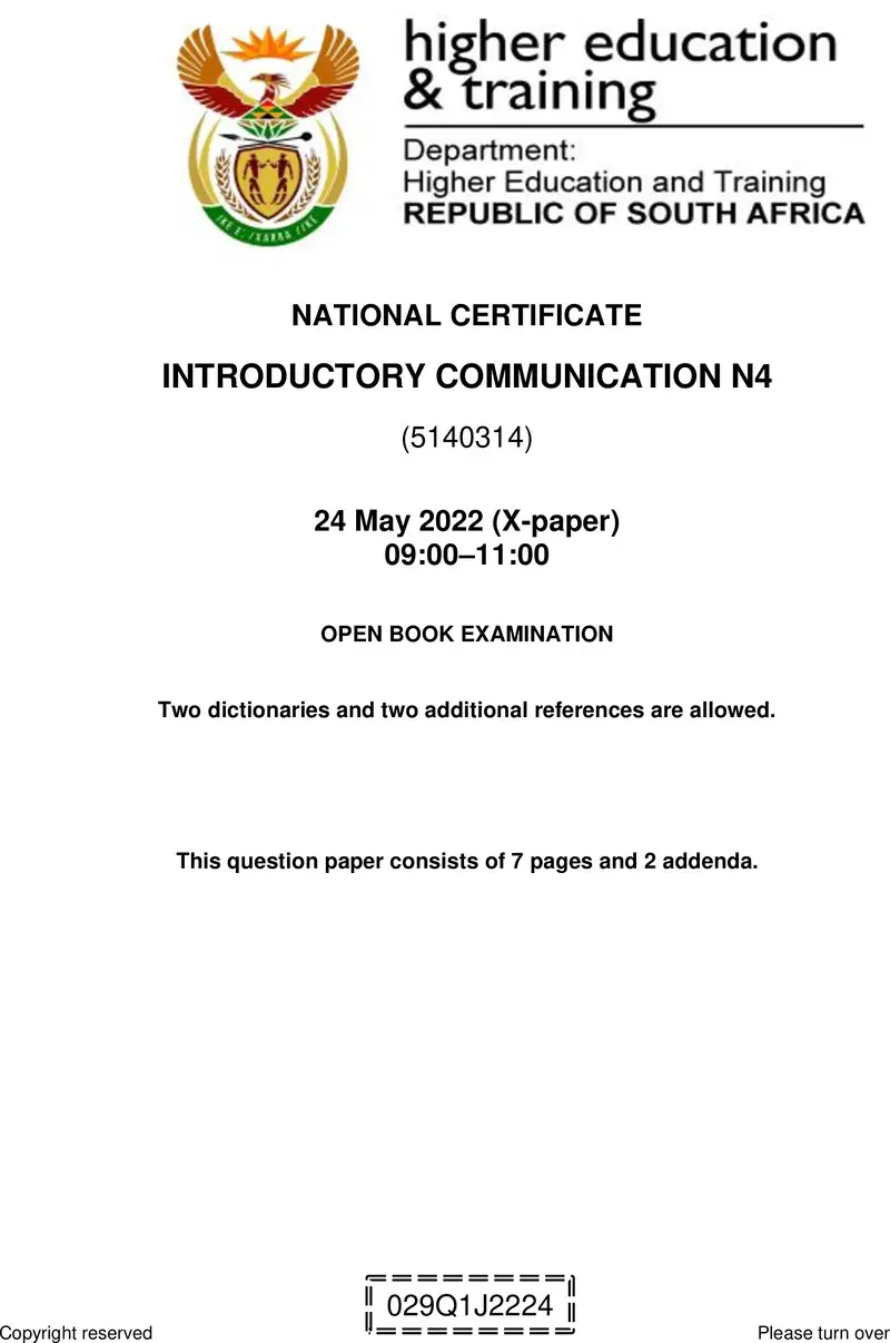 N770 Introductory Communication N4 June QP 2022