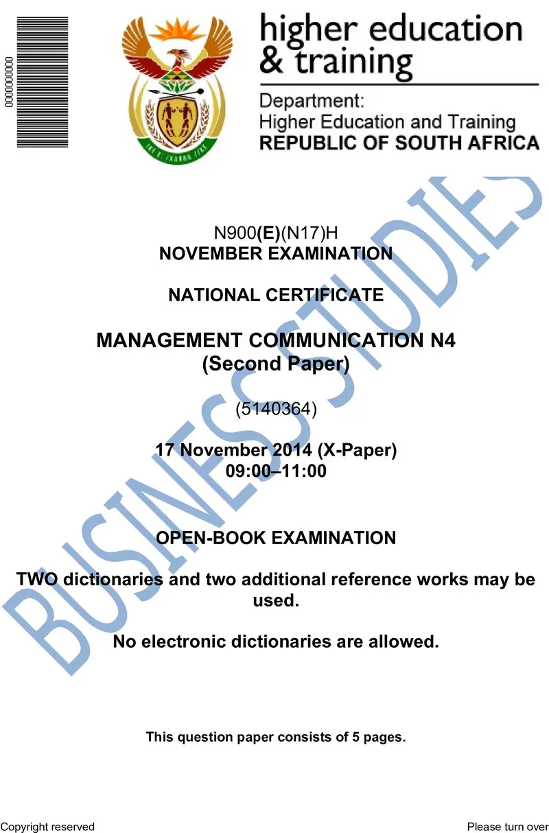 Management Communication N4 P2 Nov 2014 Exam Paper