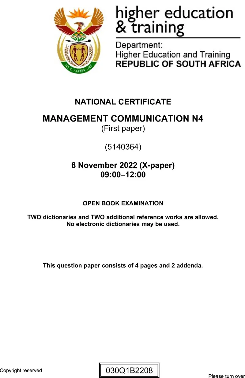 N1020 Management Communication N4 P1 QP Nov 2022