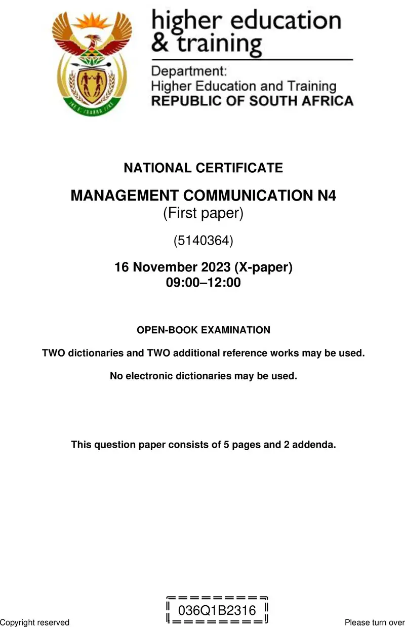 N1020 Management Communication N4 P1 QP Nov 2023