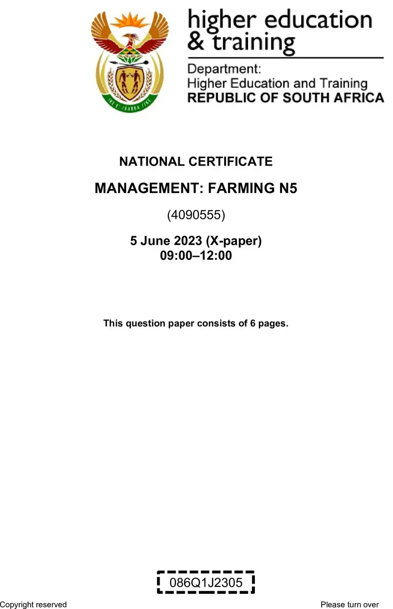 Farming N5 QP Jun 2023 Van Zyl S preview