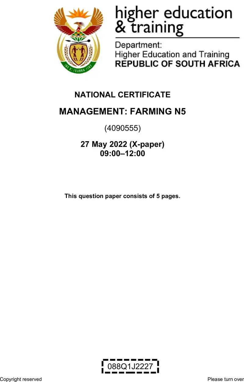 Management Farming N5 QP June 2022 Moller