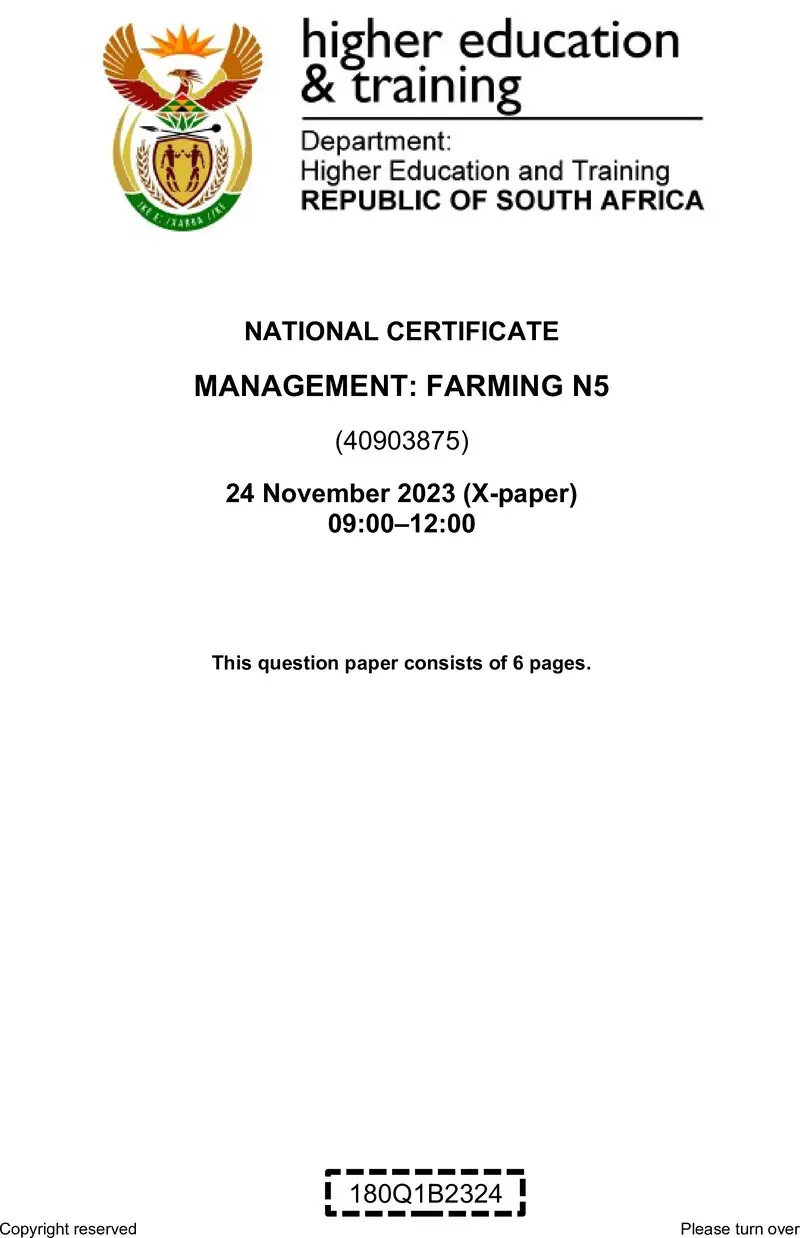 N1040 Management Farming N5 QP Nov 2023 New Van Zyl E