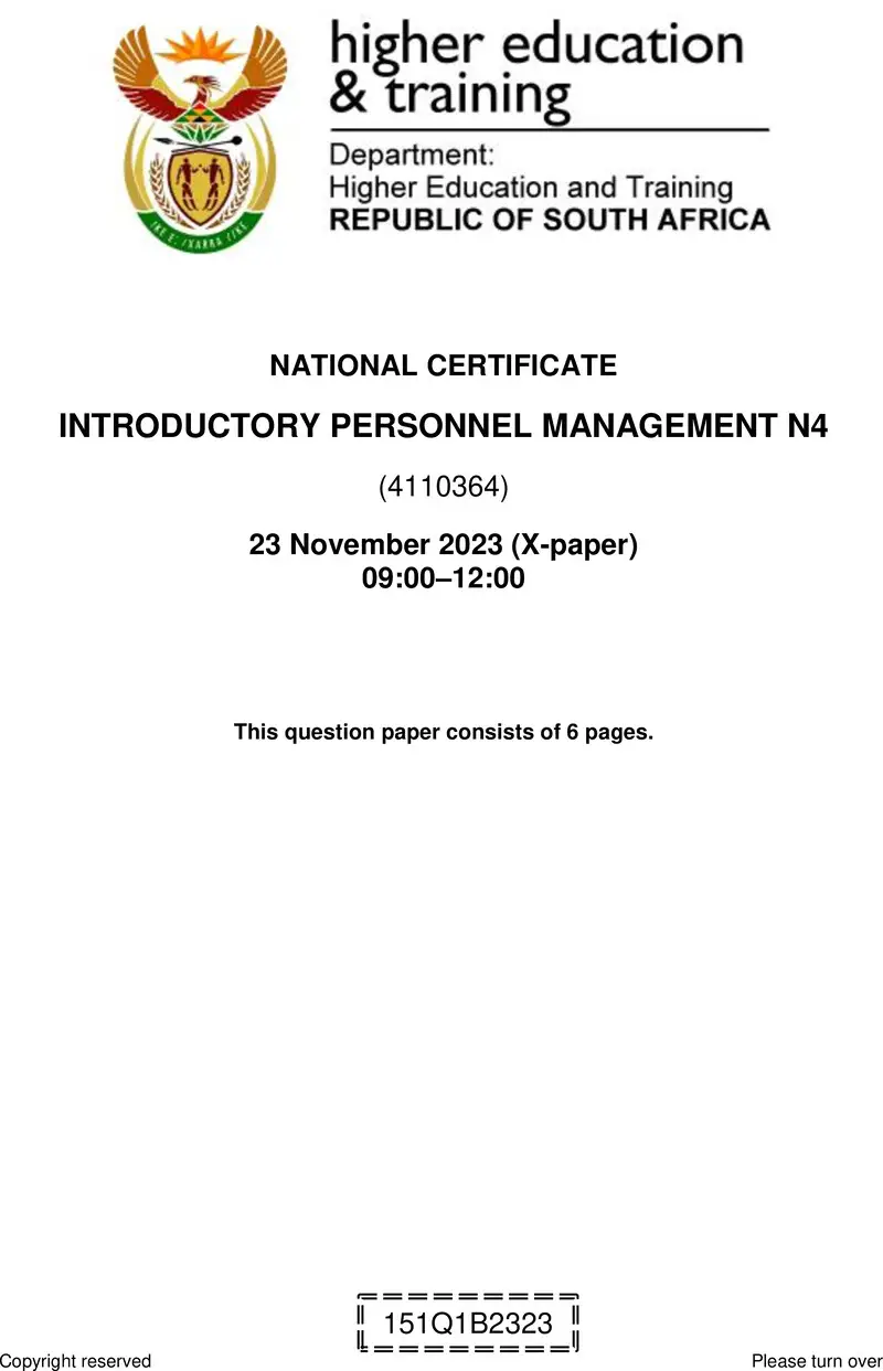 N870 Introductory Personnel Management N4 QP Nov 2023