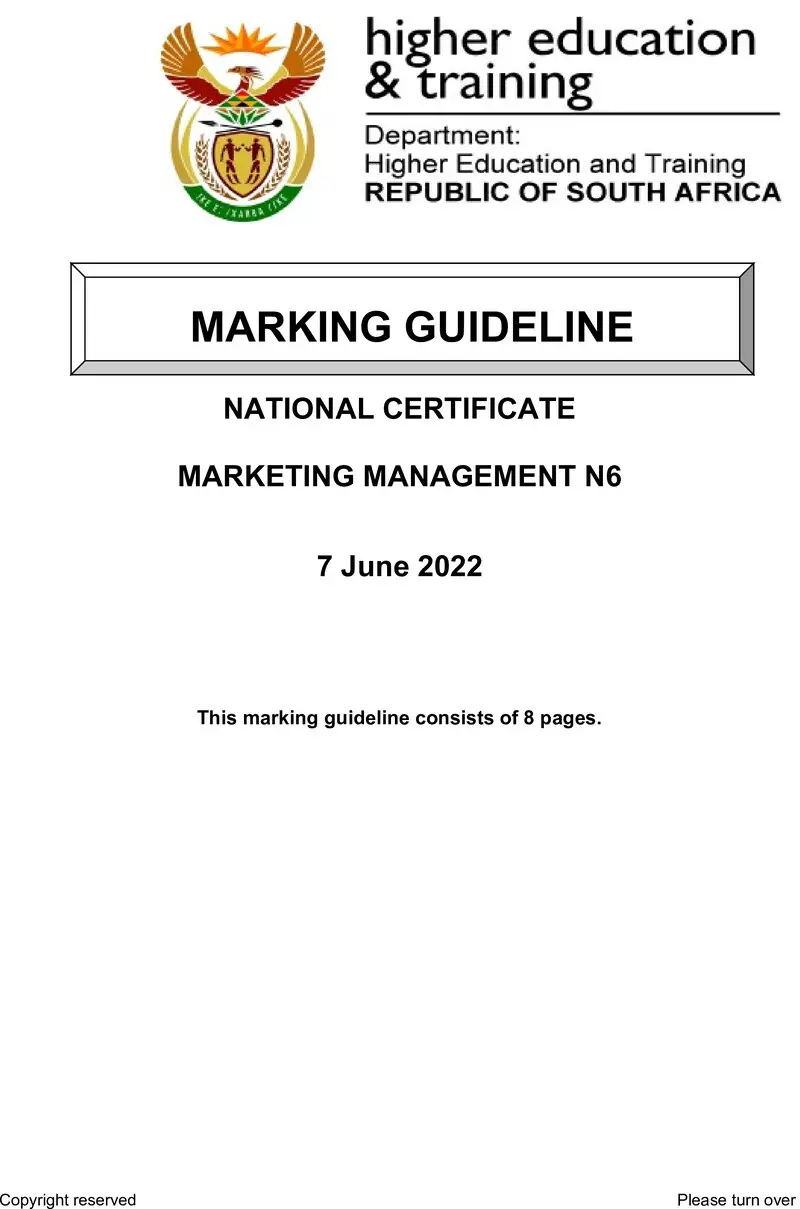 Marketing Management N6 June Memo 2022 Edited