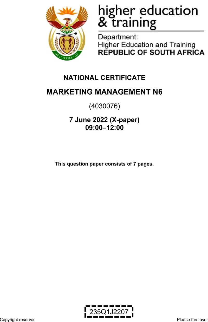 Marketing Management N6 June QP 2022 Edited Ettienne