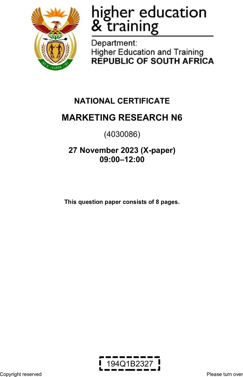 N1090 Marketing Research N6 Nov QP 2023 Williams E