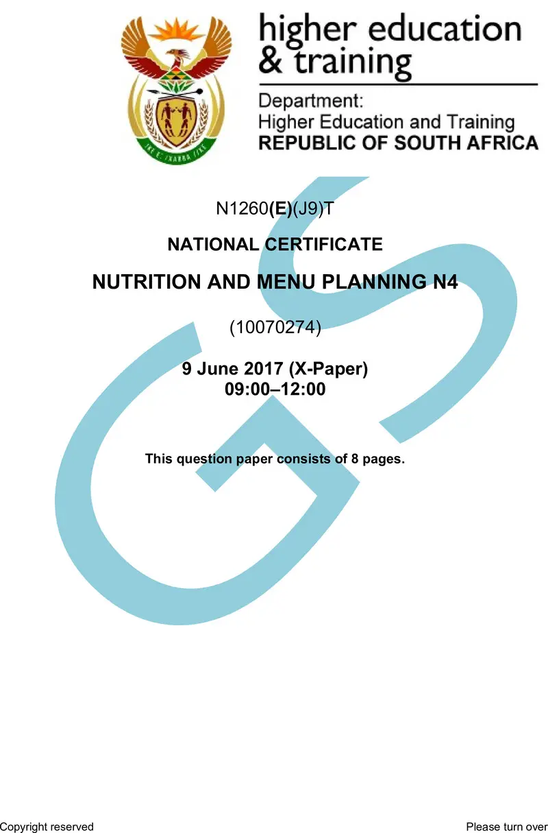 N1260 Nutrition And Menu Planning N4 QP June 2017