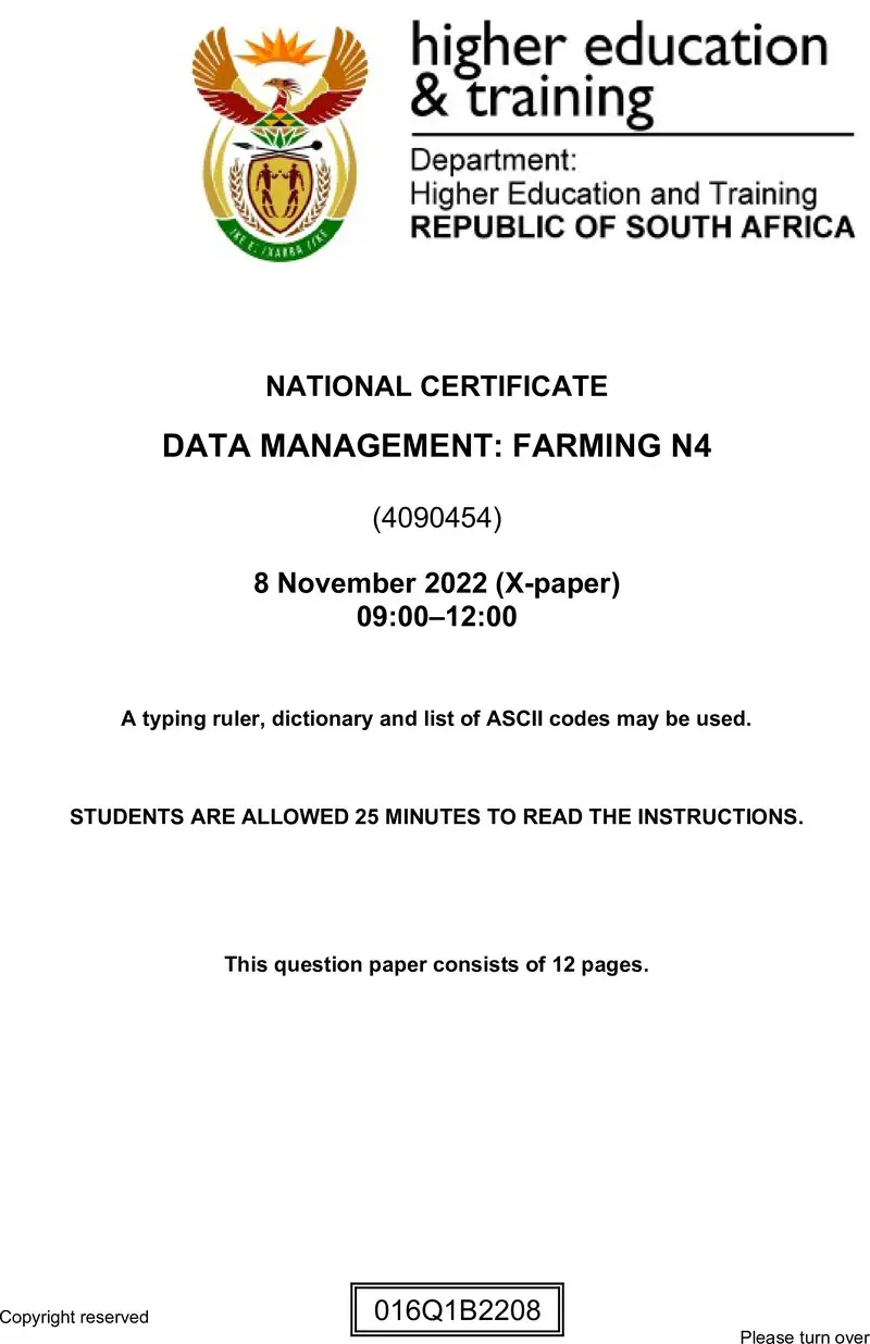 N290 Data Management Farming N4 QP Nov 2022 De Jager preview