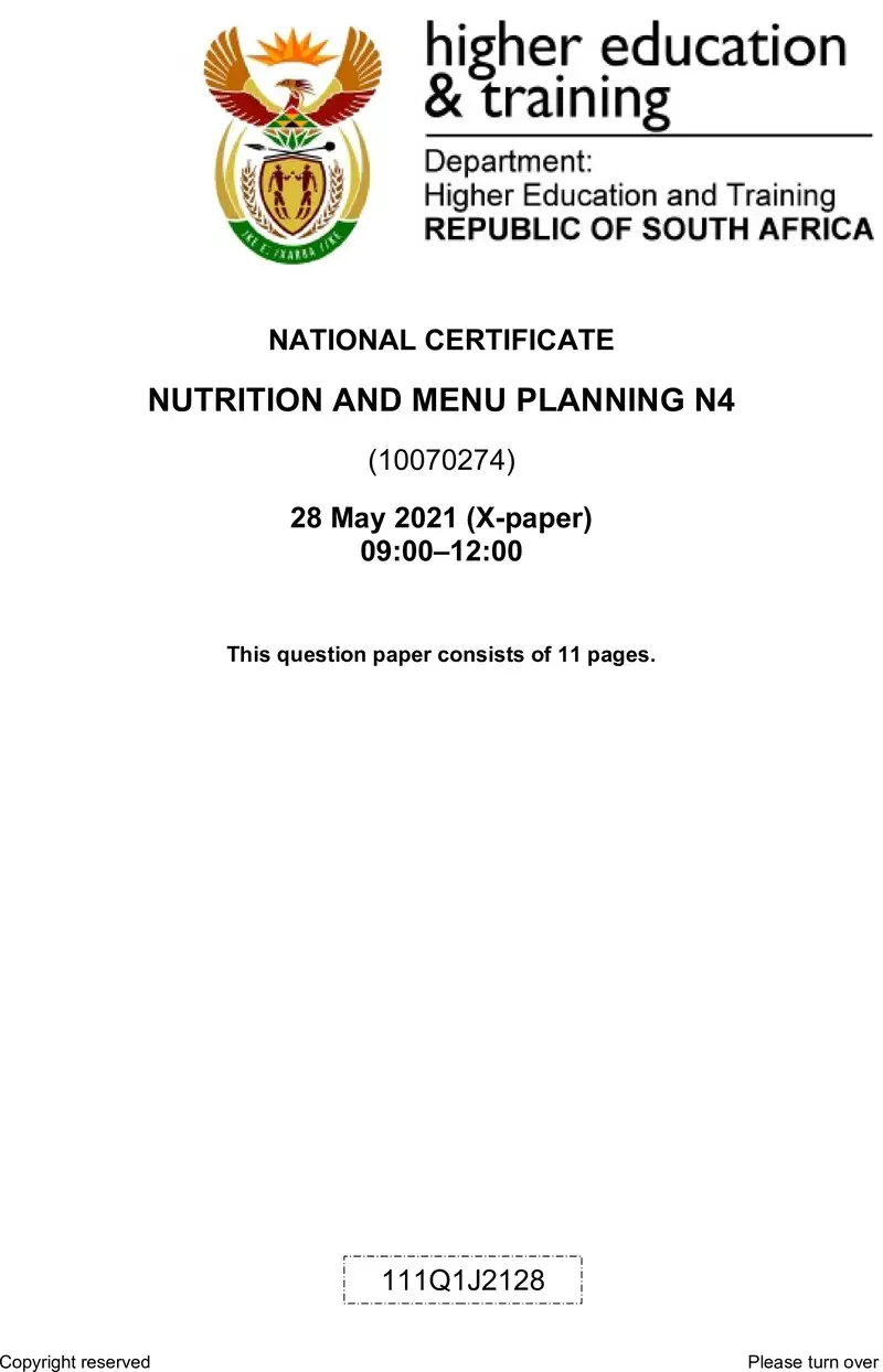 And Menu Planning N4 QP June 2021 Ed preview