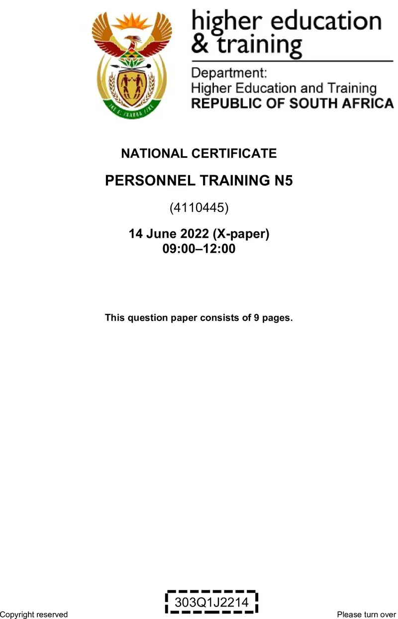 Personnel Training N5 QP June 2022 Pretorius