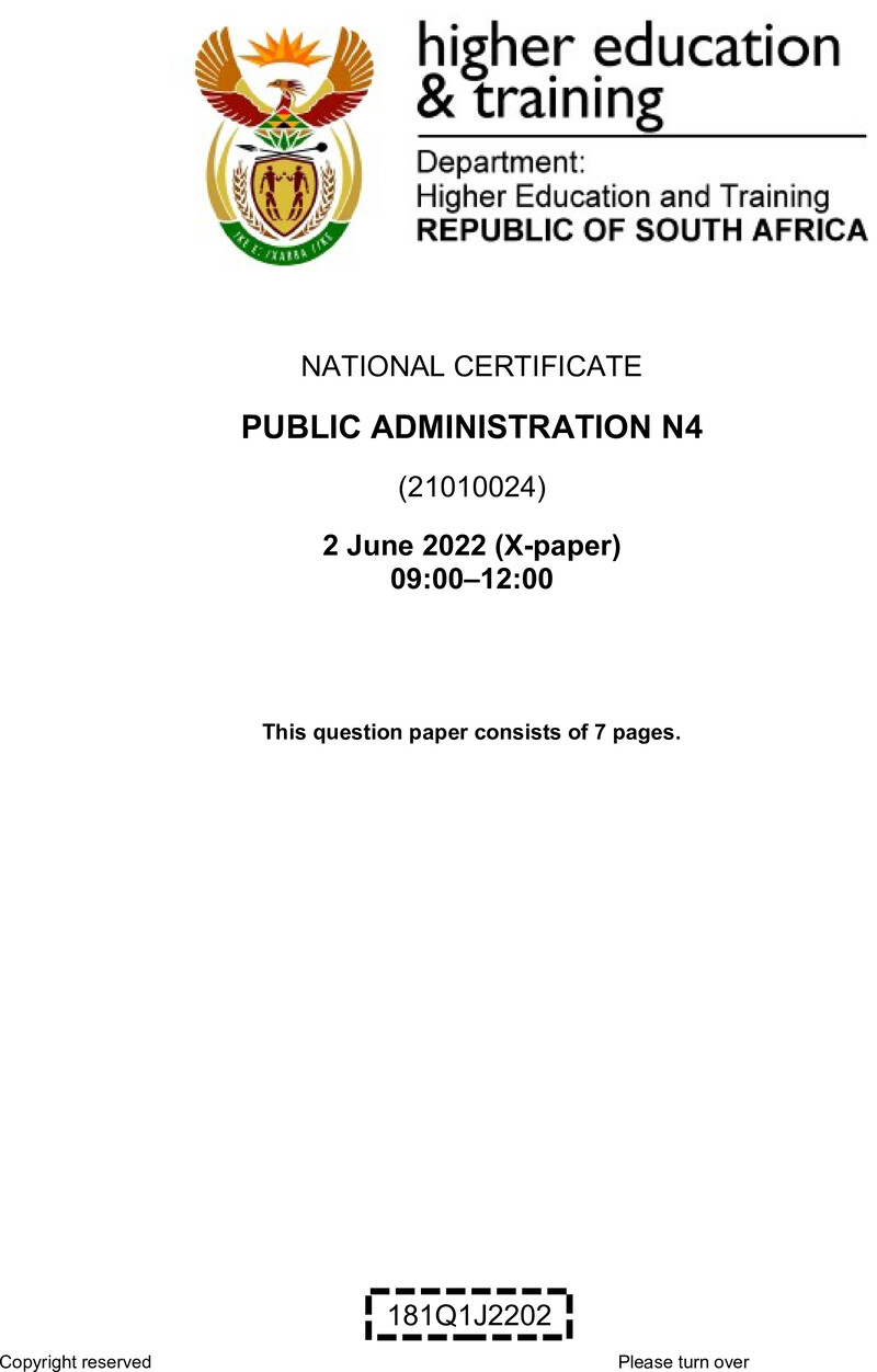 Public Administration N4 QP June 2022 Watson