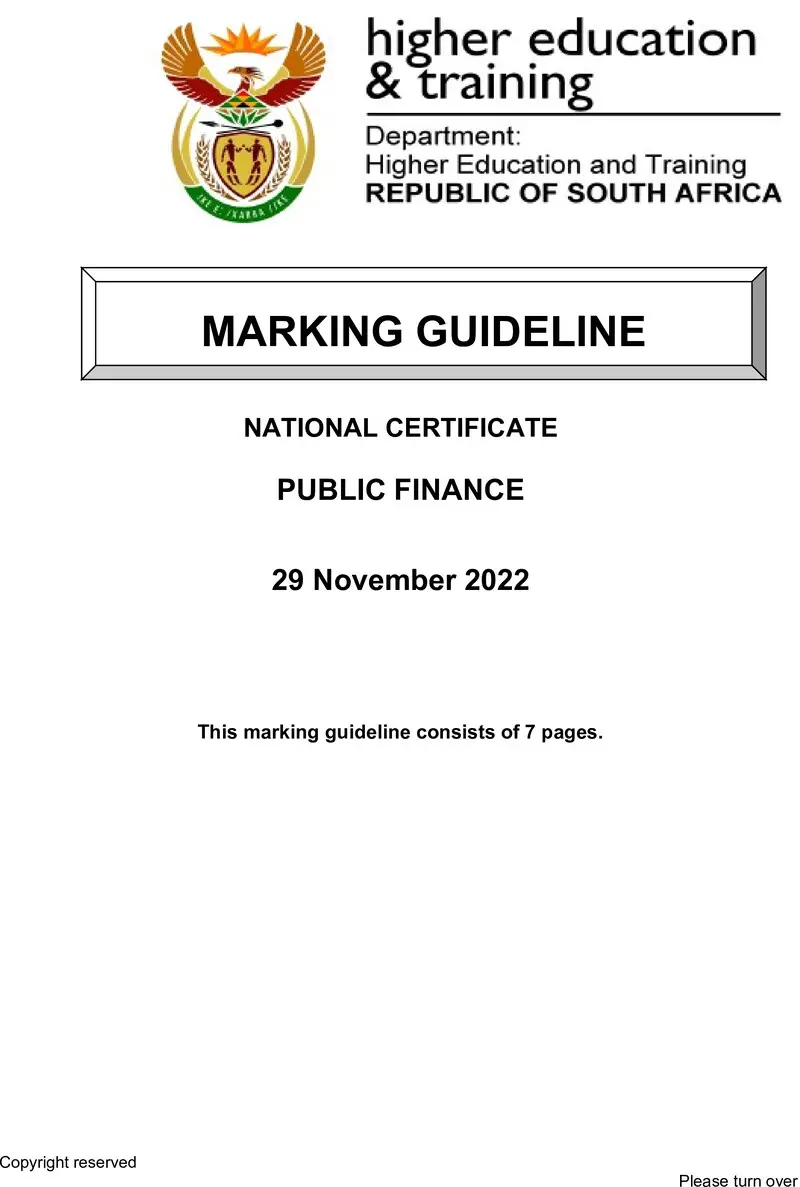 Finance N5 MEMO Nov 2022 preview