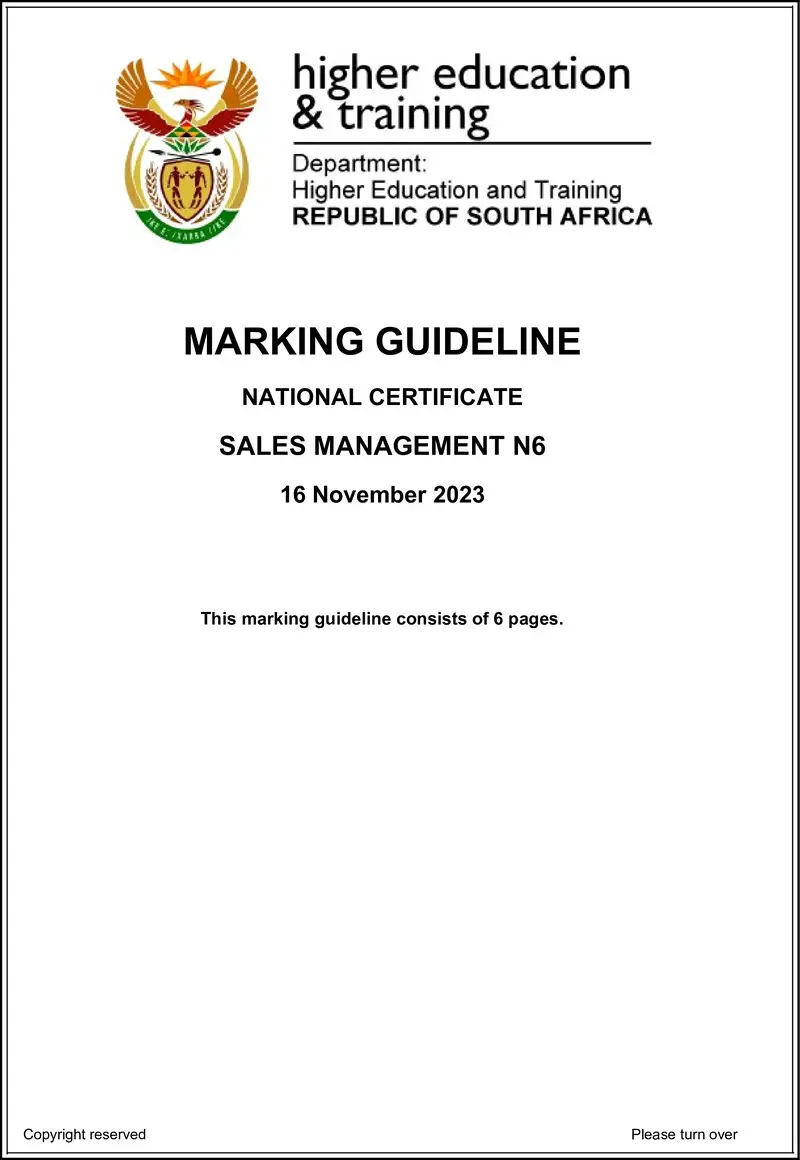 N1440 Sales Management N6 Memo Nov 2023 Edit