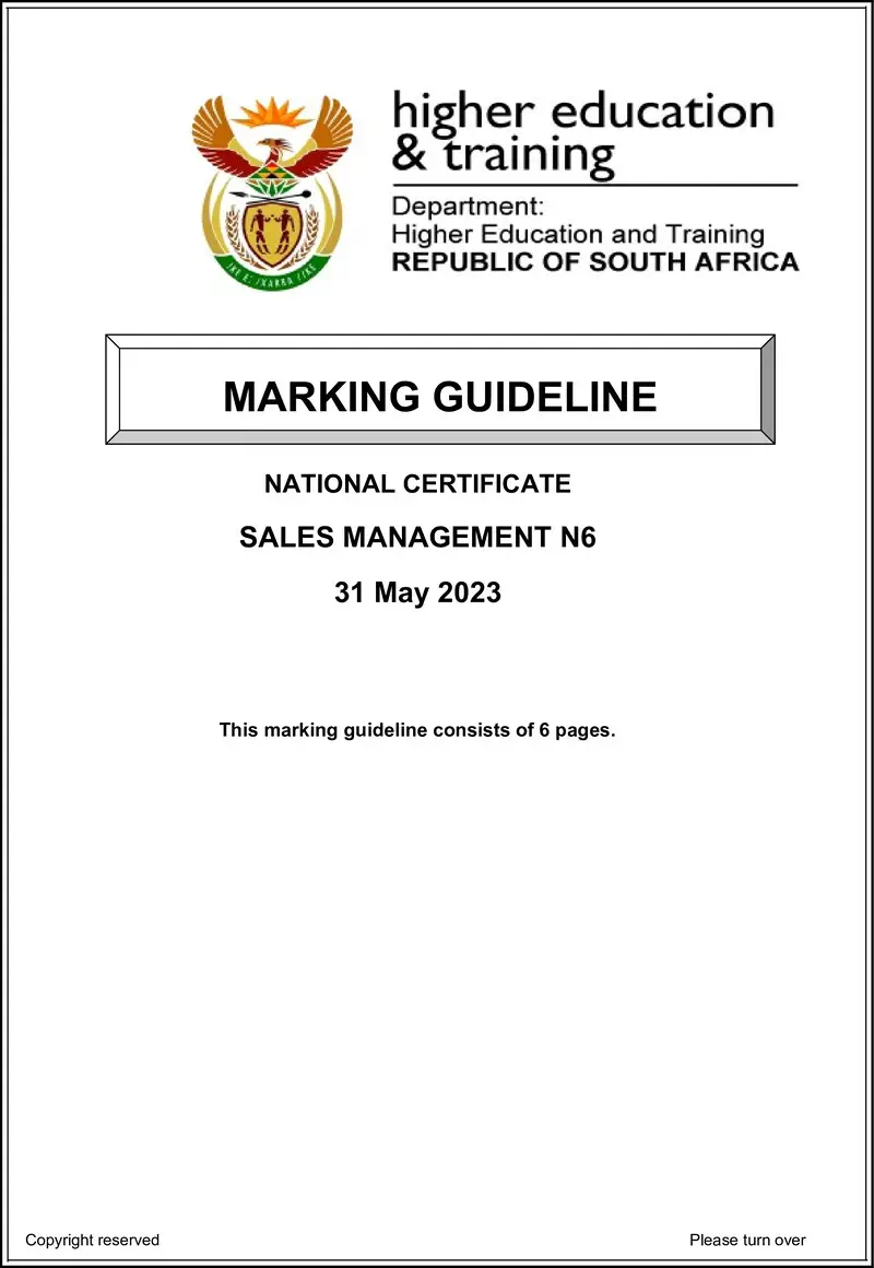 Sales Management N6 Memo June 2023 Edited