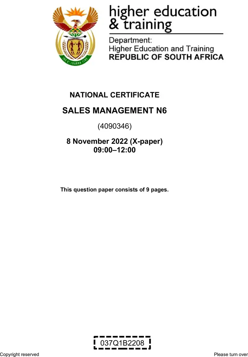 Management N6 QP Nov 2022 Van Zyl S preview