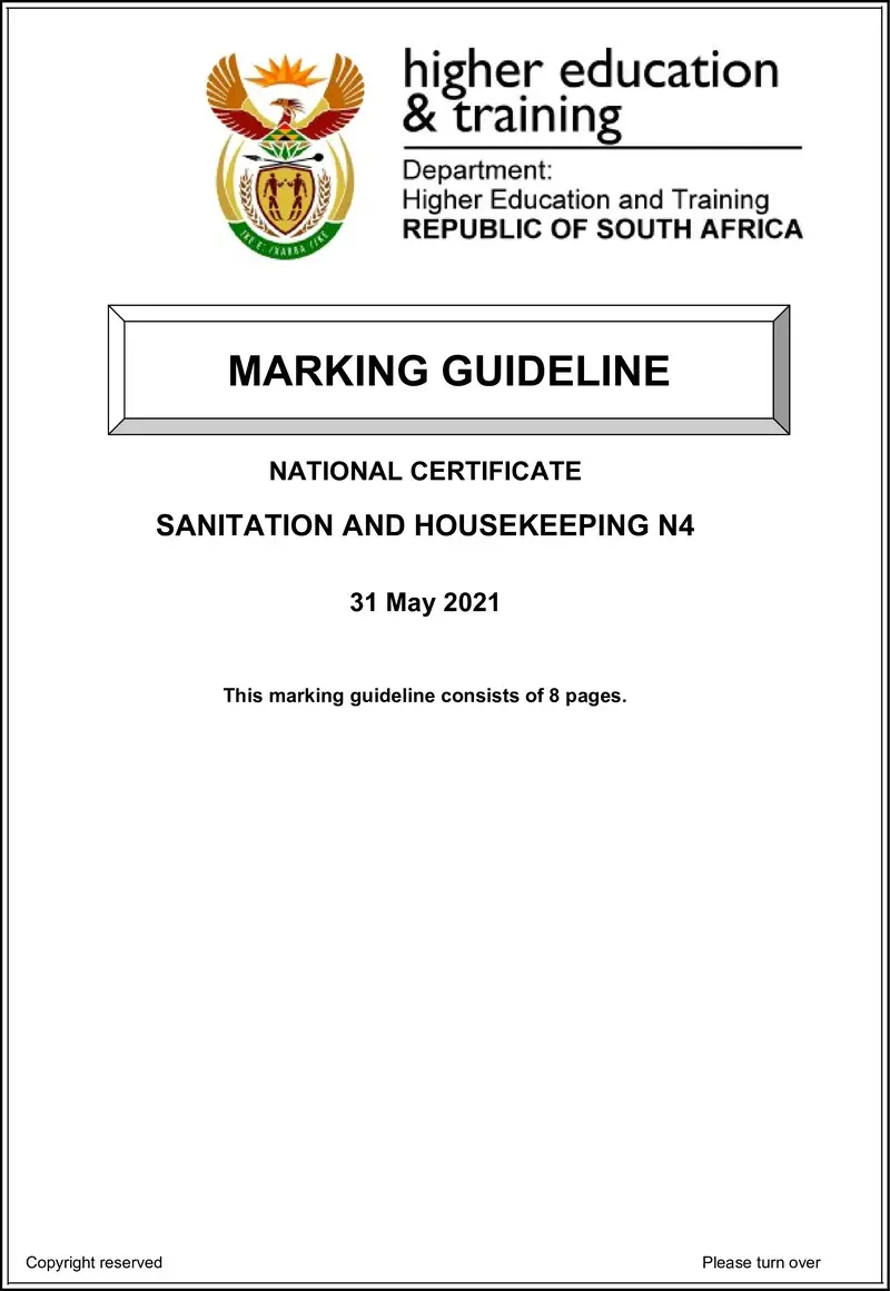 Sanitation And Housekeeping N4 Memo June 2021