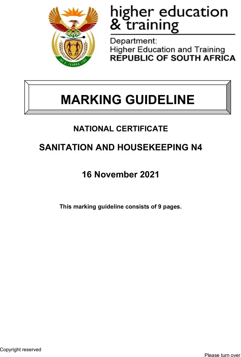 Sanitation And Housekeeping N4 Memo Nov 2021 Edited L Posthumus