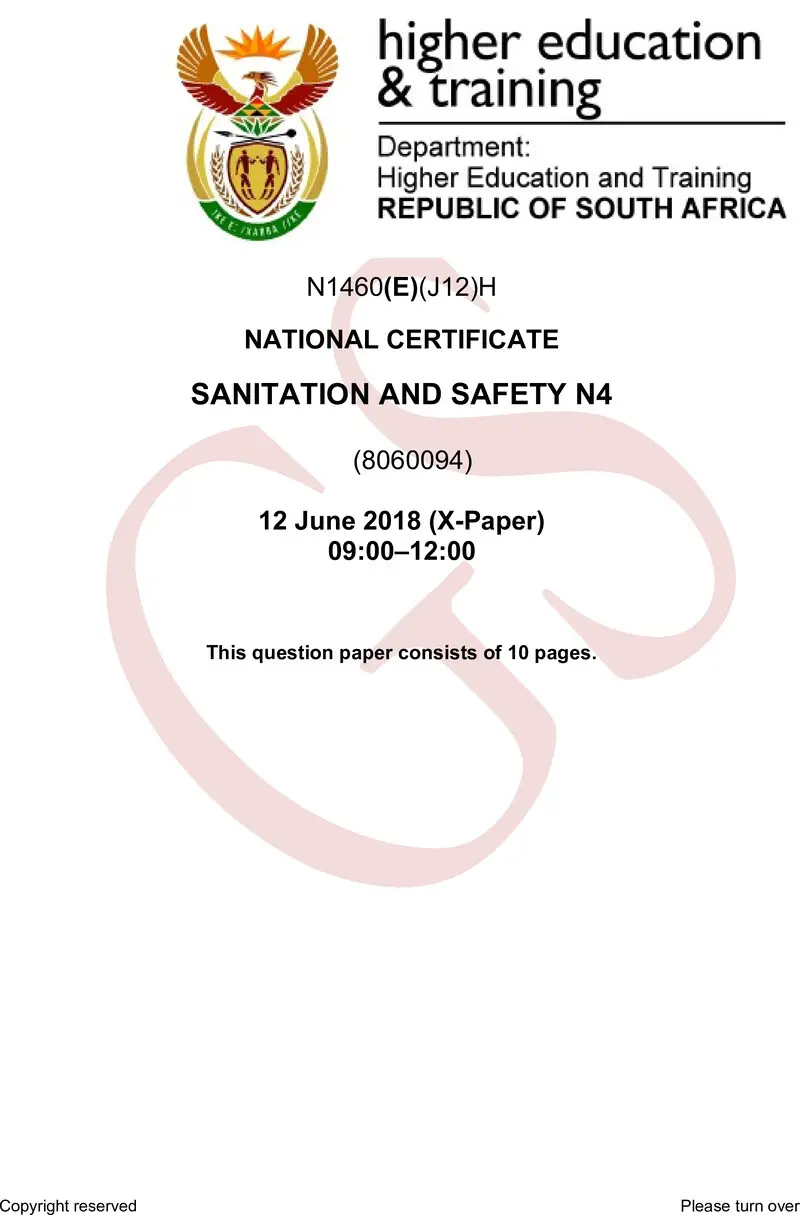 N1460 Sanitation And Safety N4 QP June 2018