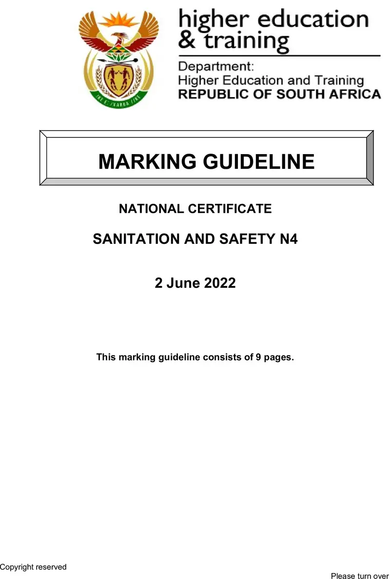 Sanitation And Safety N4 Memo June 2022