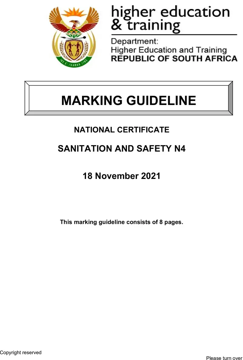 Sanitation And Safety N4 Memo Nov 2021