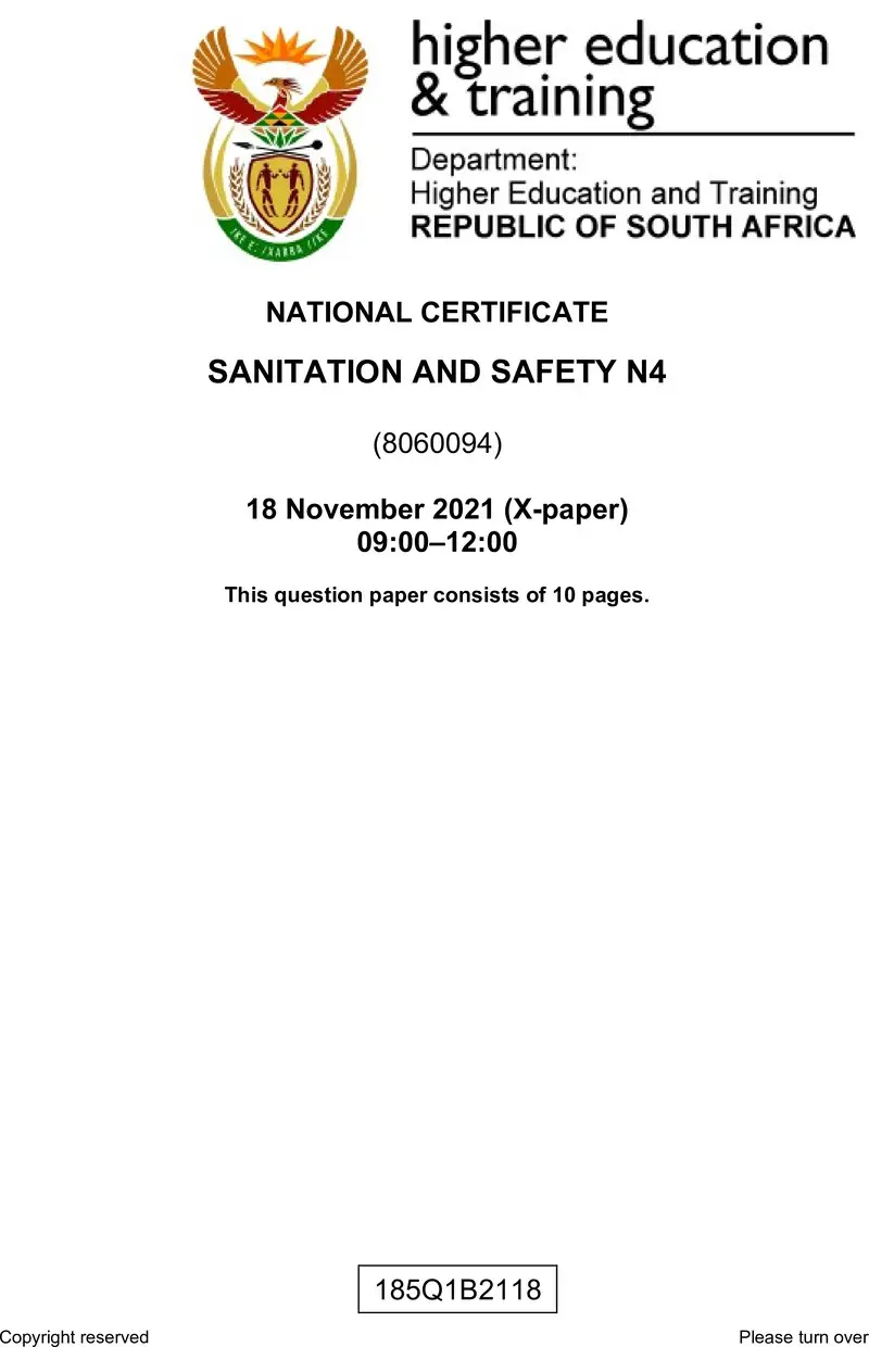 Sanitation And Safety N4 QP Nov 2021