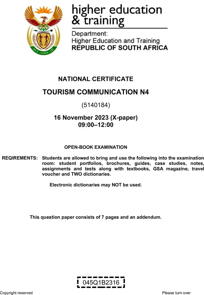 N1510 Tourism Communication N4 QP Nov 2023 Edited Gerber
