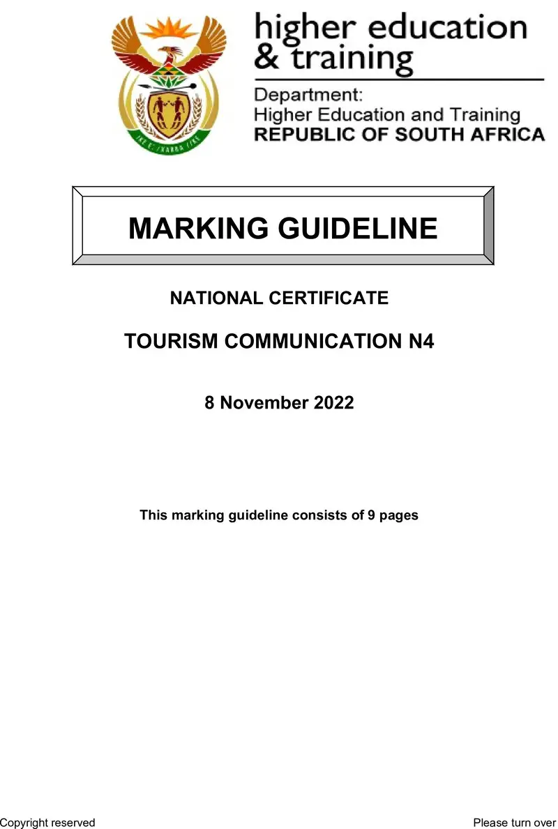 Tourism Communication N4 Nov Memo 2022