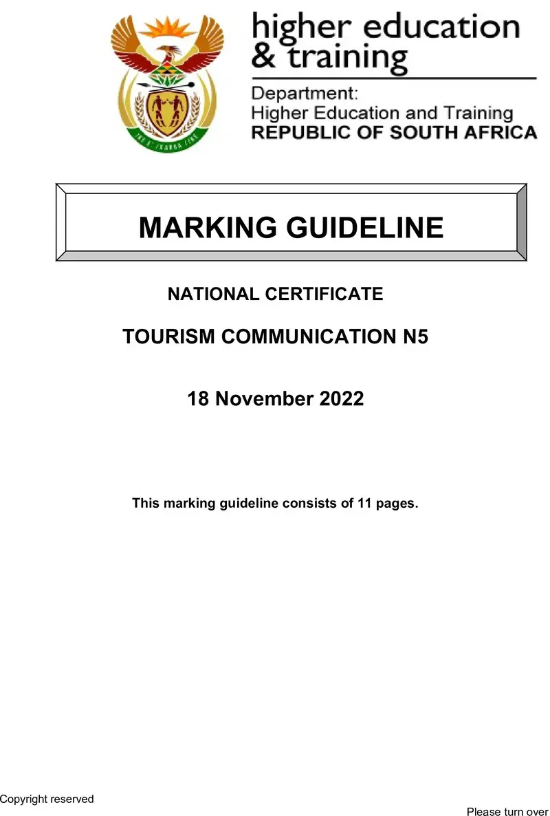 Tourism Communication N5 Memo Nov 2022 Edit