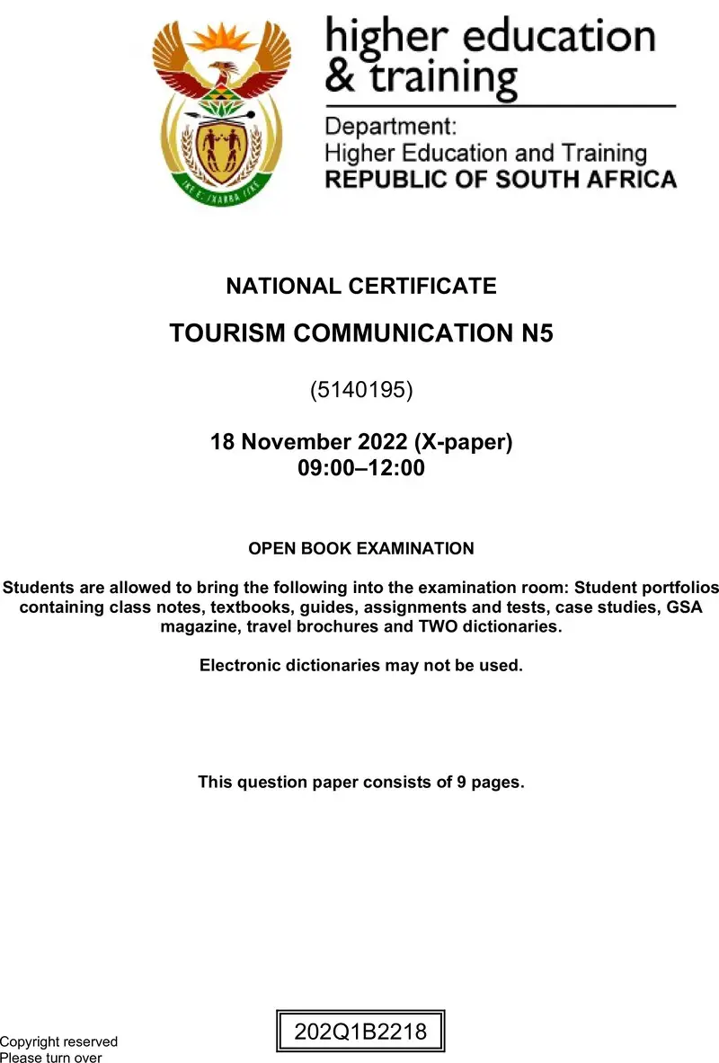 Tourism Communication N5 QP Nov 2022 Edit Posthumus