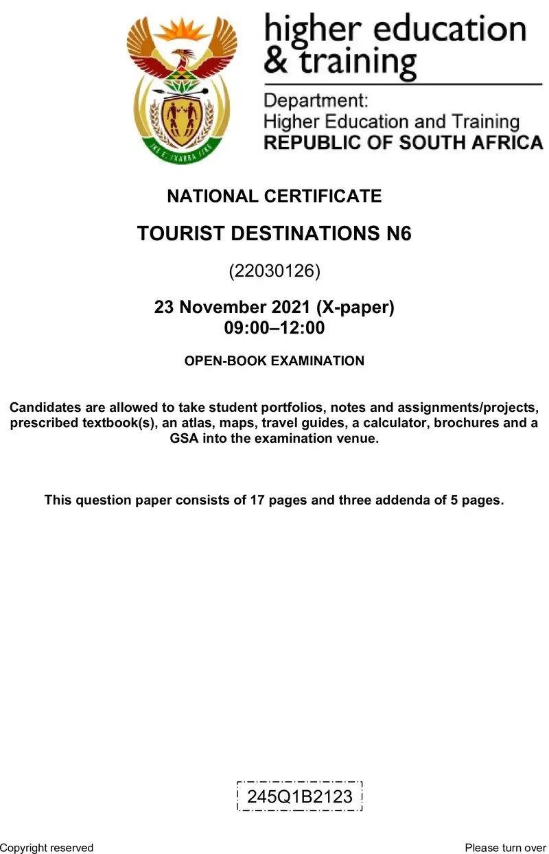 Tourist Destinations N6 QP Nov 2021