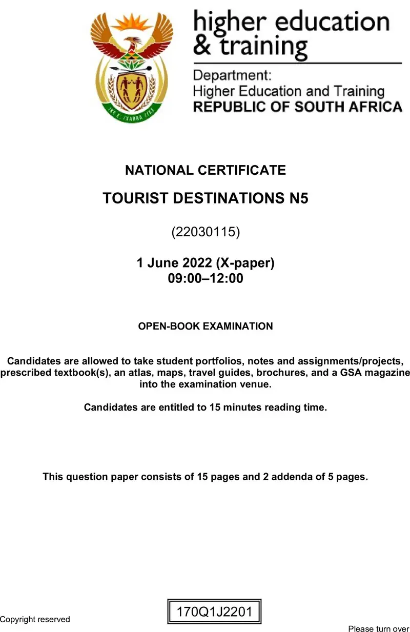 Tourist Destinations N5 QP June 2022 Edited Fopma