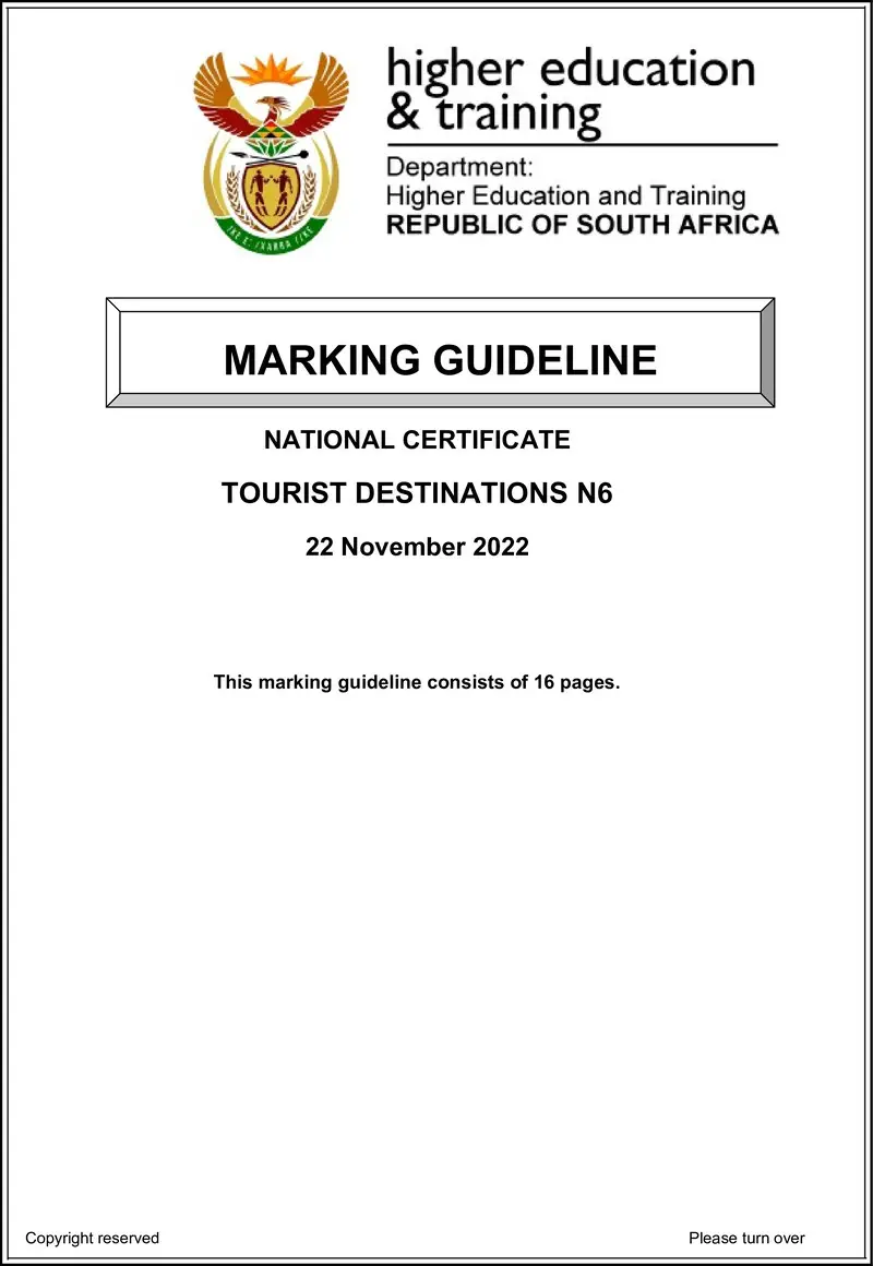 Tourist Destinations N6 Memo Nov 2022 Edited
