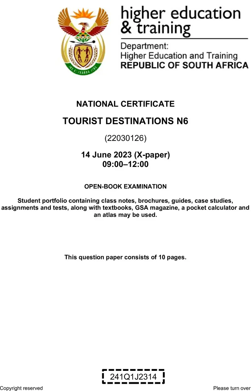 Tourist Destinations N6 QP June 2023 Edited Fopma