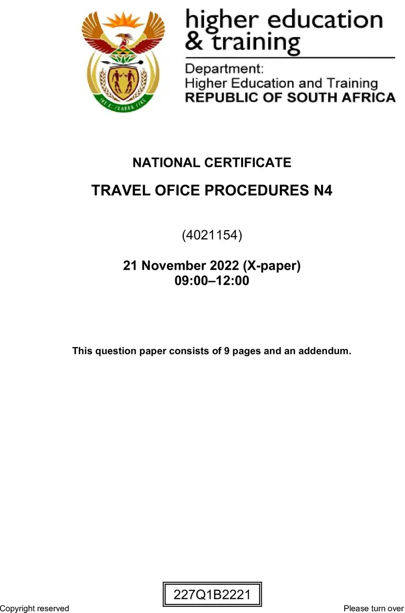Travel Office Procedures N4 Nov QP 2022 Edited Ettienne