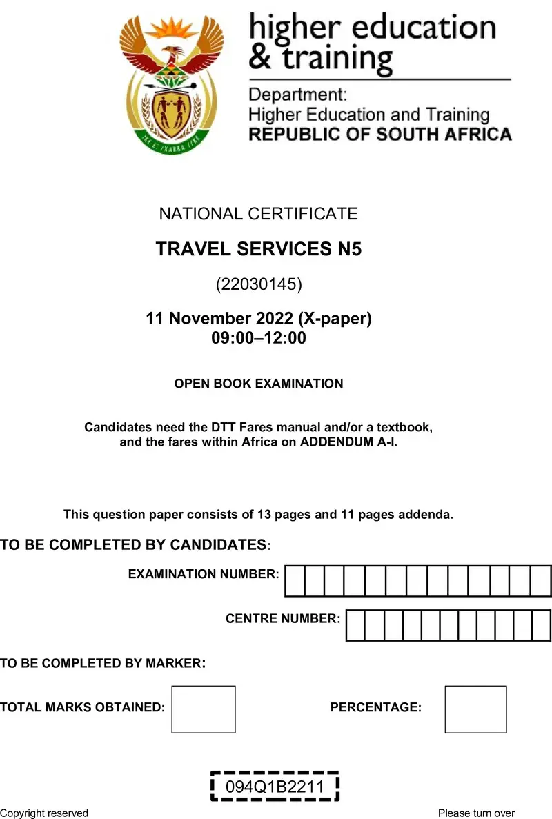 Travel Services N5 QP Nov 2022 Edit Posthumus