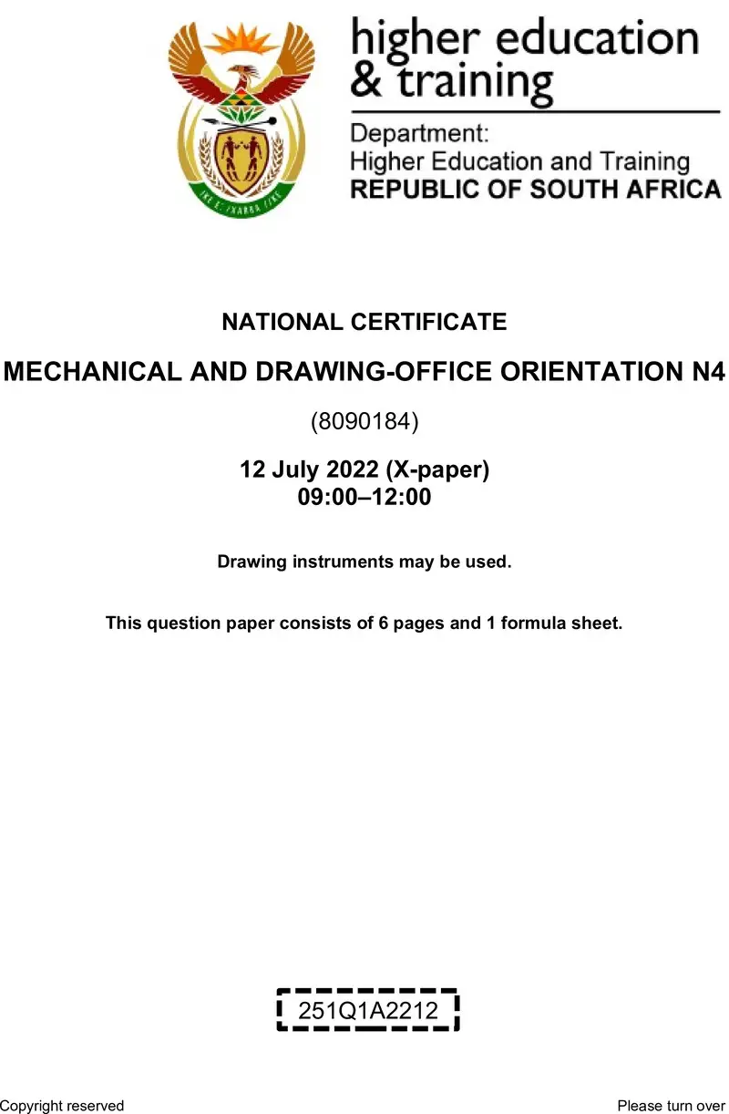 T1050 Mechanical And Drawing Office Orientation N4 QP Aug 2022