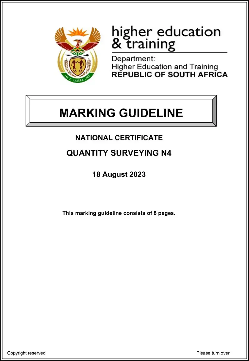 T1440 Quantity Surveying N4 MEMO Aug 2023 preview