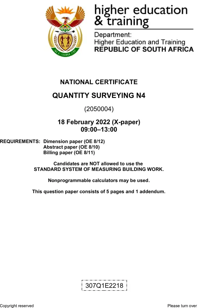 T1440 Quantity Surveying N4 QP April 2022 preview