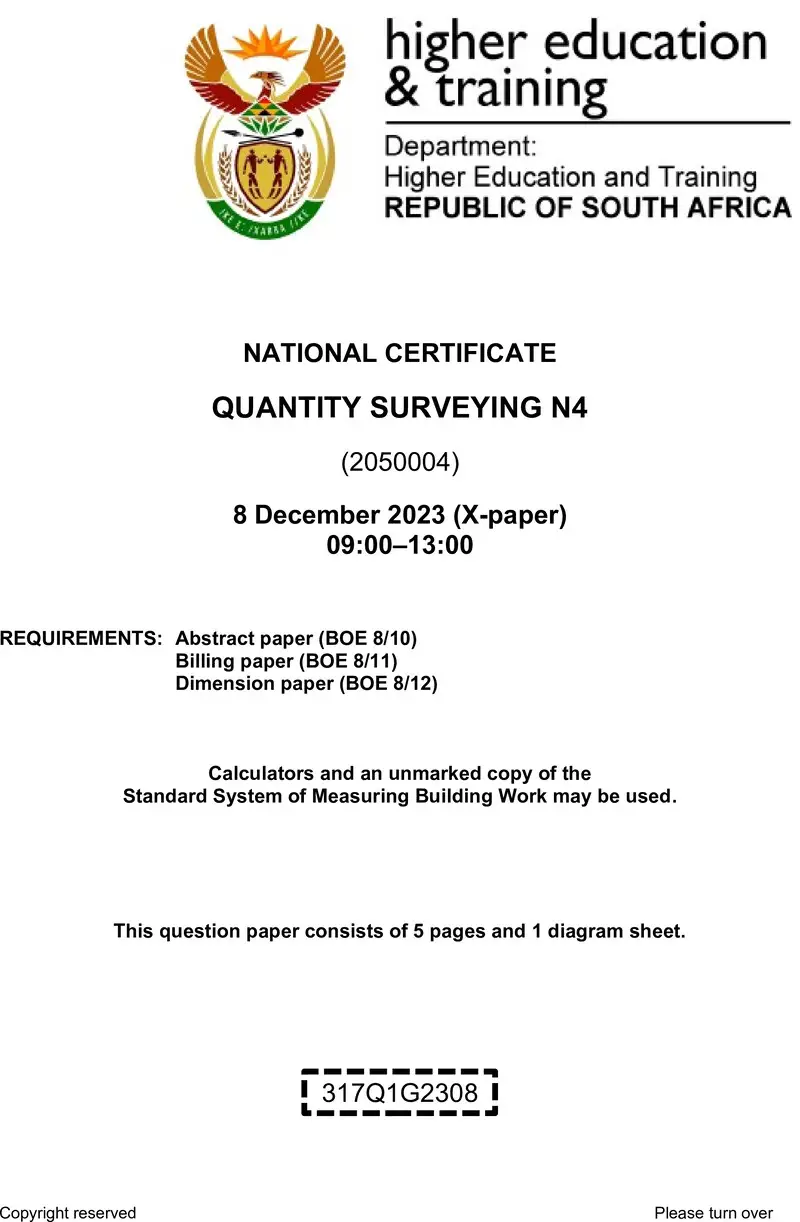 T1440 Quantity Surveying N4 QP Nov 2023 Ed Bedeker preview